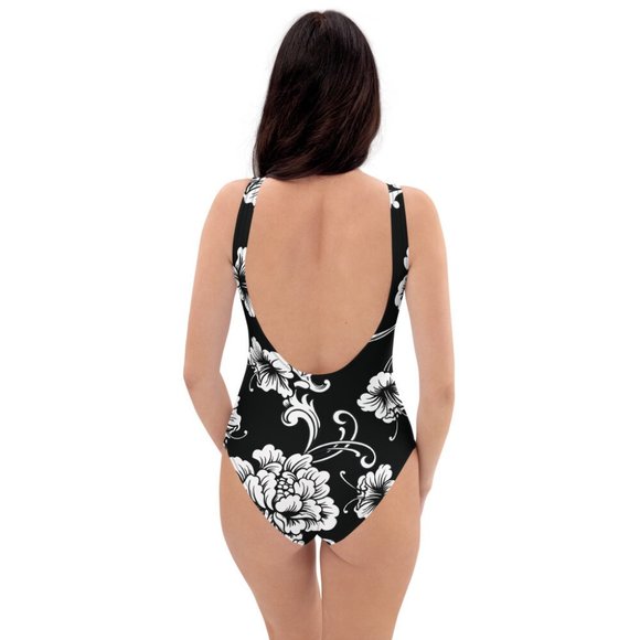 Noir Flowers women's Over-all One Piece Swimsuit (Customizable) - Picture 2 of 6